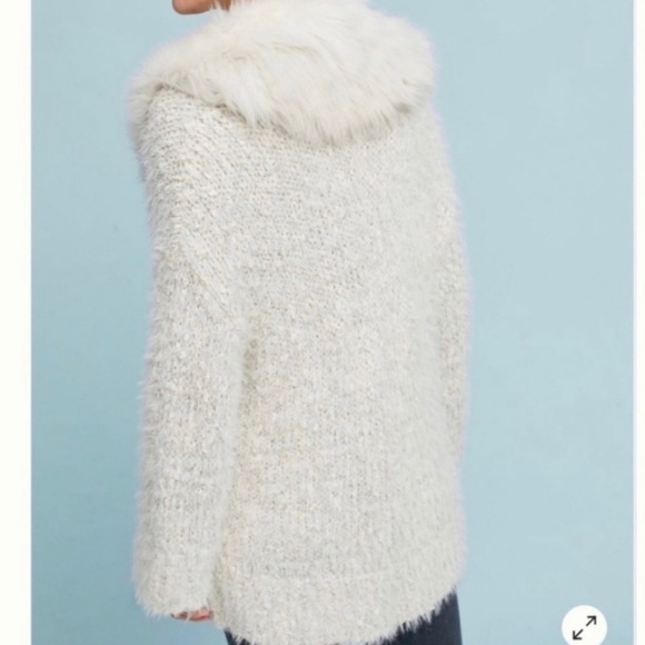 Anthropologie Sleeping On Snow Venla Fluffy Faux Fur Cardigan Cream Silver Med - Picture 3 of 15